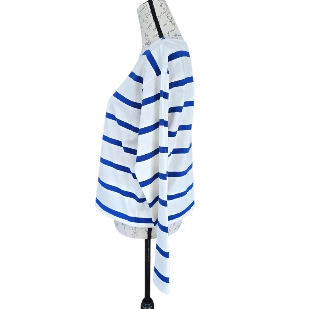 J. Crew Cropped Blue White Stripe Long Sleeve Shirt M - Picture 3 of 6